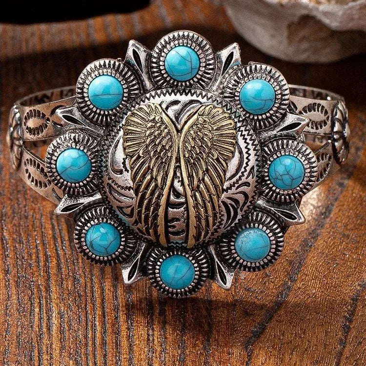 Western Metal Turquoise Exaggerated Bangle