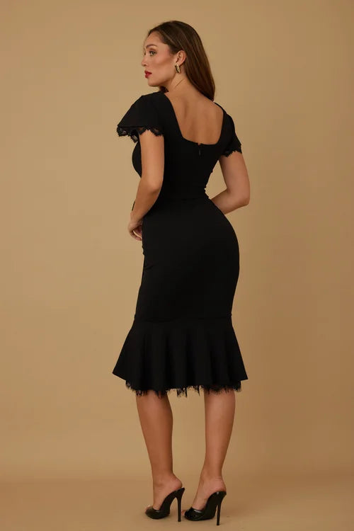 Fatima Lace Double Layer Classy Midi Dress