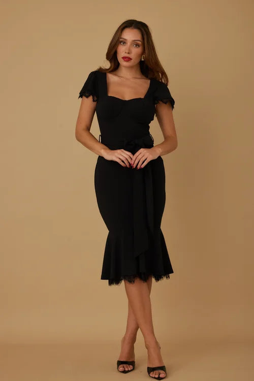 Fatima Lace Double Layer Classy Midi Dress