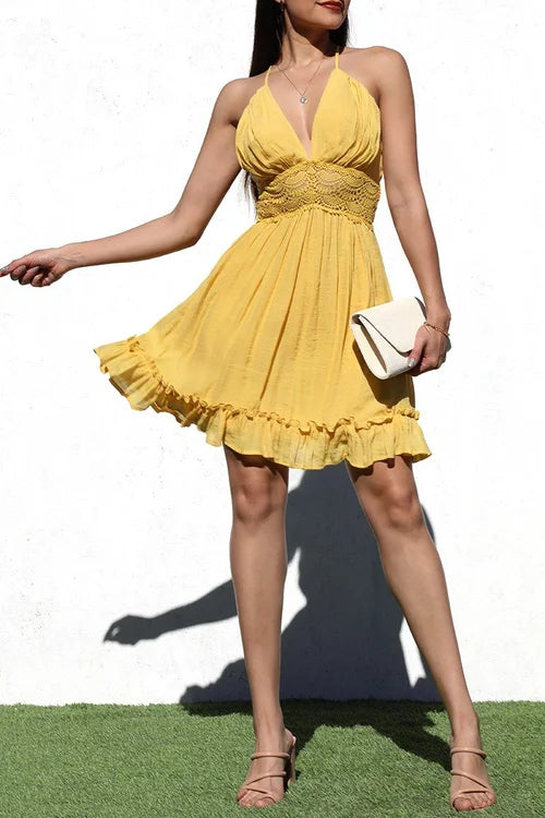 Salome Lace Back Woven Mini Dress