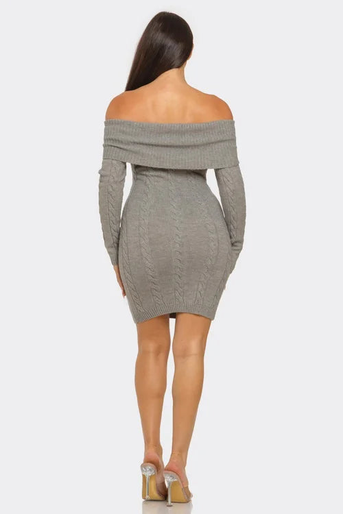 Victoria Off Shoulder Styling Fold Over Trim Sweater Dress