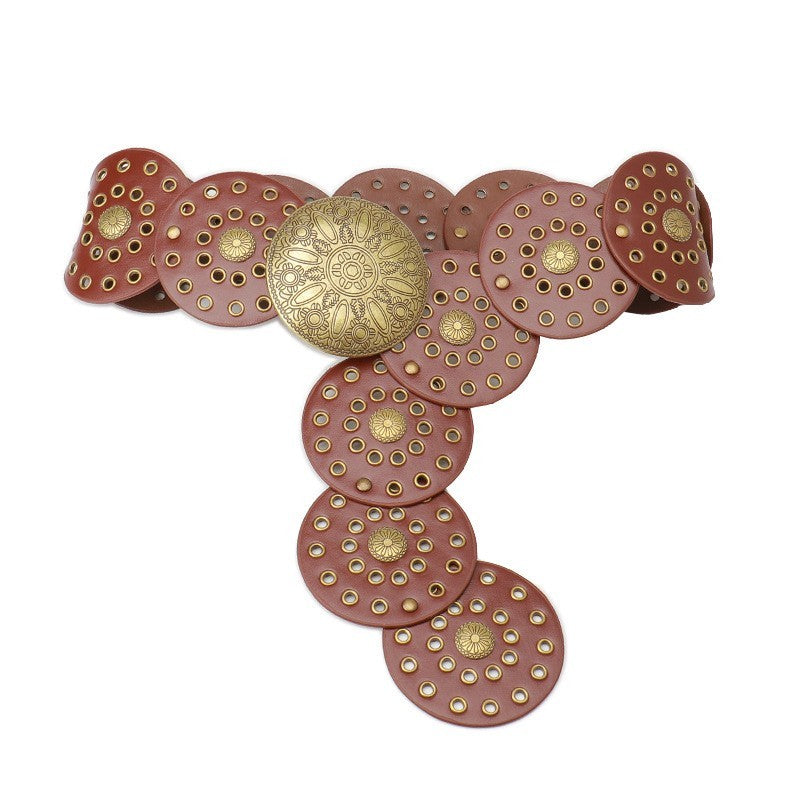 Western Studded Circular Disc Snap Punk Belt
