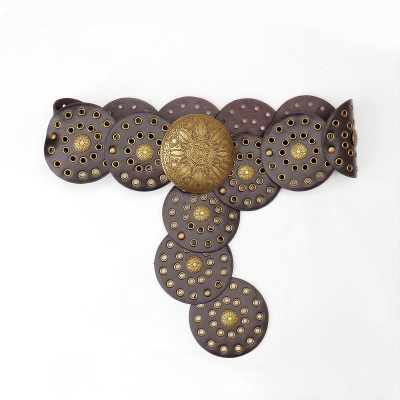 Western Studded Circular Disc Snap Punk Belt