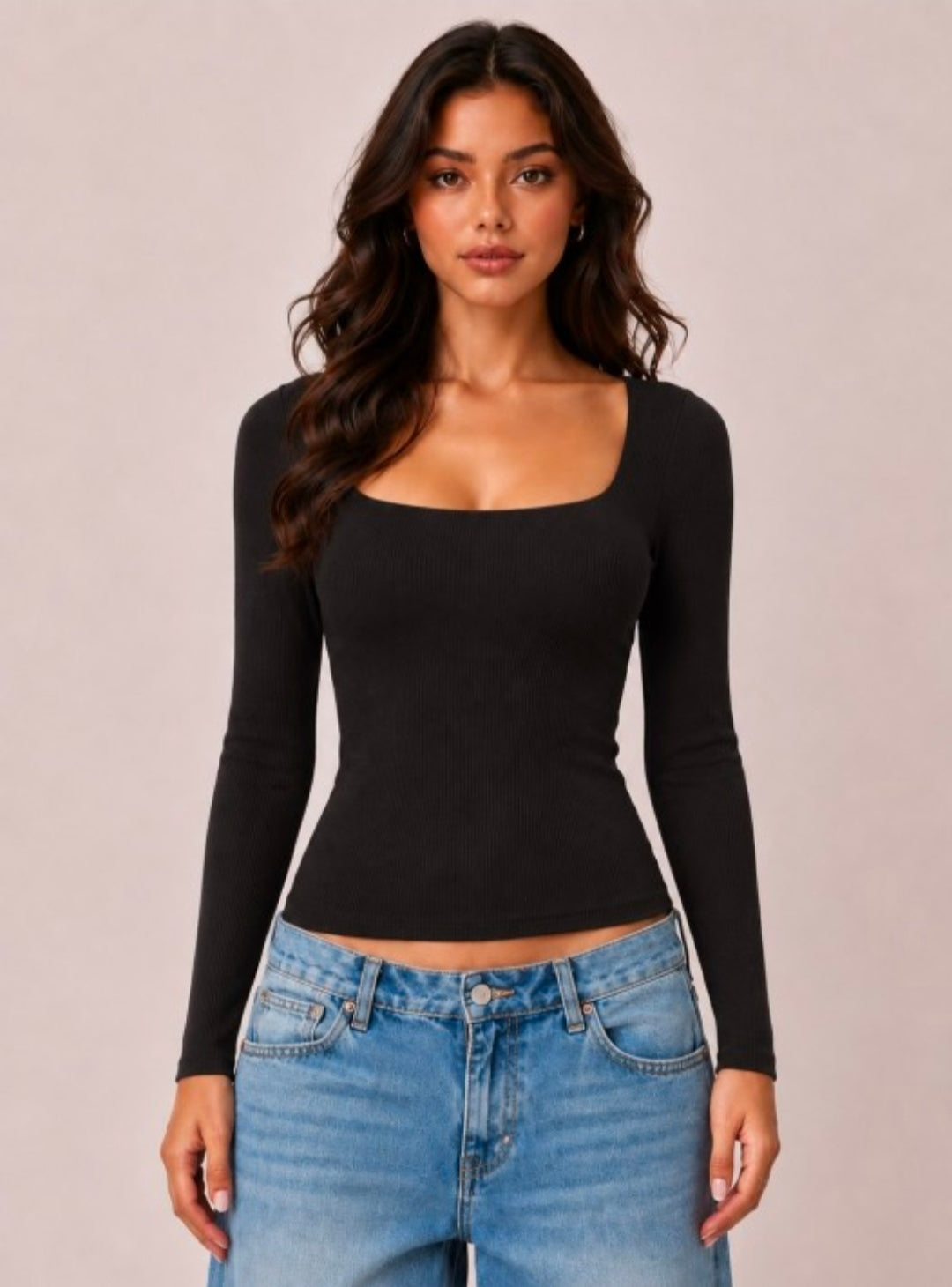 Fabiana Square Neck Long Sleeve Top