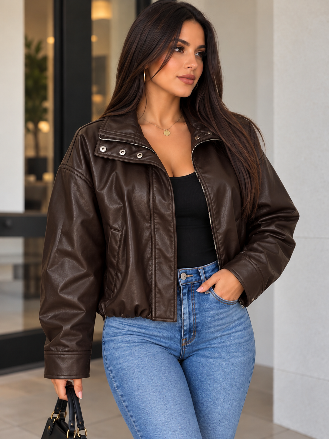 Clarisa Leather Mock Neck Jacket